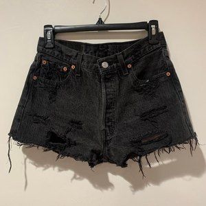 Levi's 501 Cut Off Distressed Black Denim Shorts
